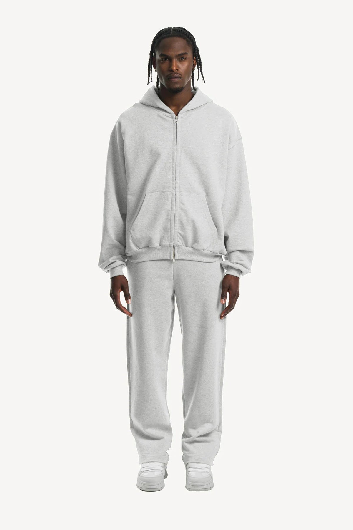 Grey Oversized Boxy Double Zipped Hoodie